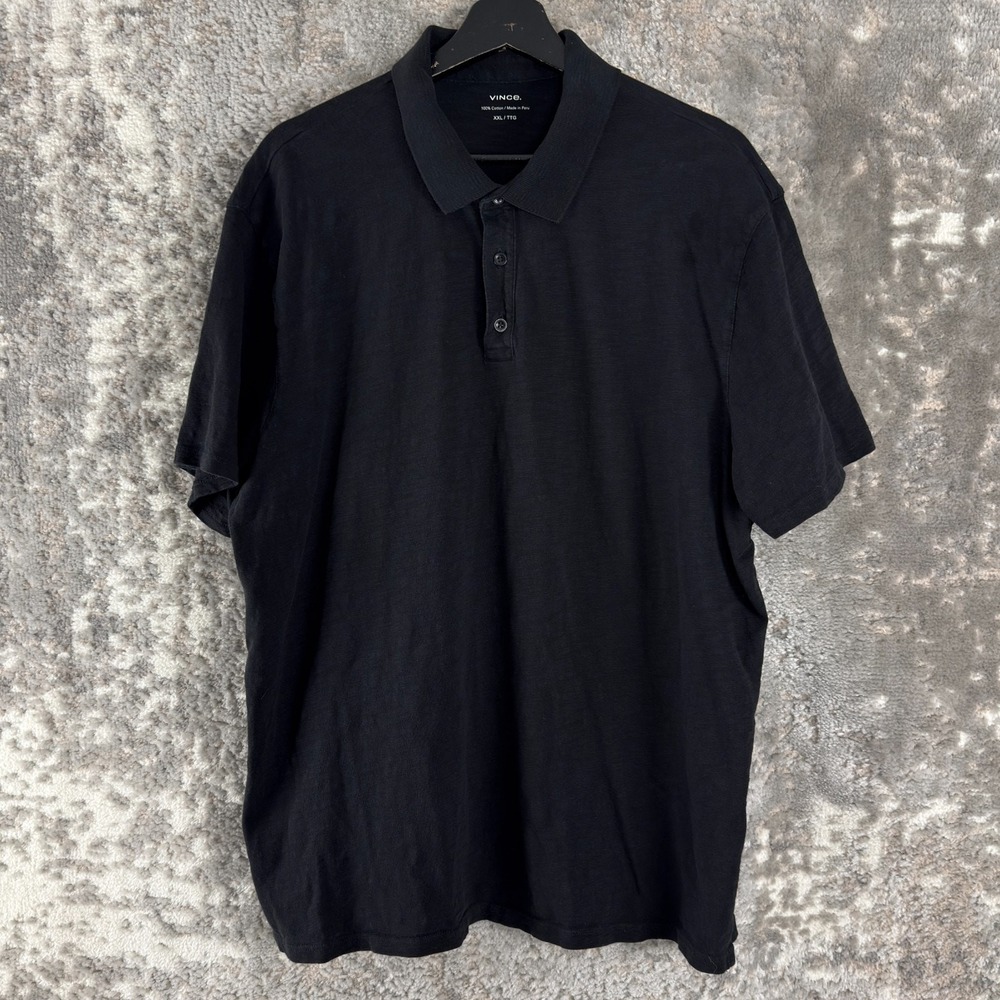 Vince Size XXL Minimalist Casual Polo Shirt‎ Black Short Sleeve Collar Button